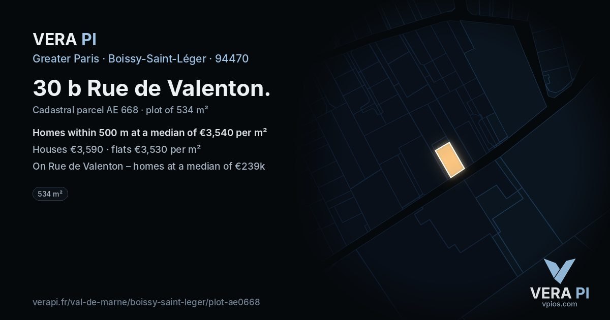 30 b Rue de Valenton, Boissy-Saint-Léger at night – the plot lit, the parcels around coloured by the prices near them