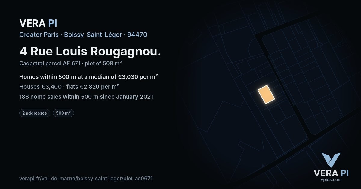 4 Rue Louis Rougagnou, Boissy-Saint-Léger at night – the plot lit, the parcels around coloured by the prices near them