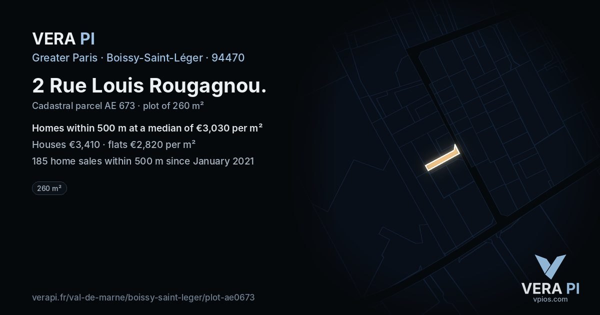 2 Rue Louis Rougagnou, Boissy-Saint-Léger at night – the plot lit, the parcels around coloured by the prices near them