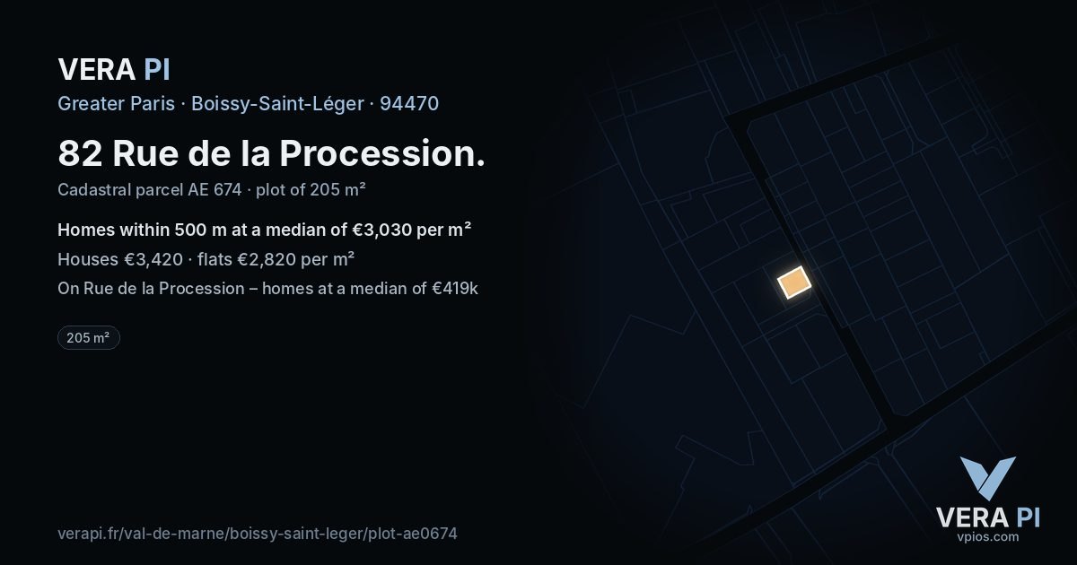 82 Rue de la Procession, Boissy-Saint-Léger at night – the plot lit, the parcels around coloured by the prices near them