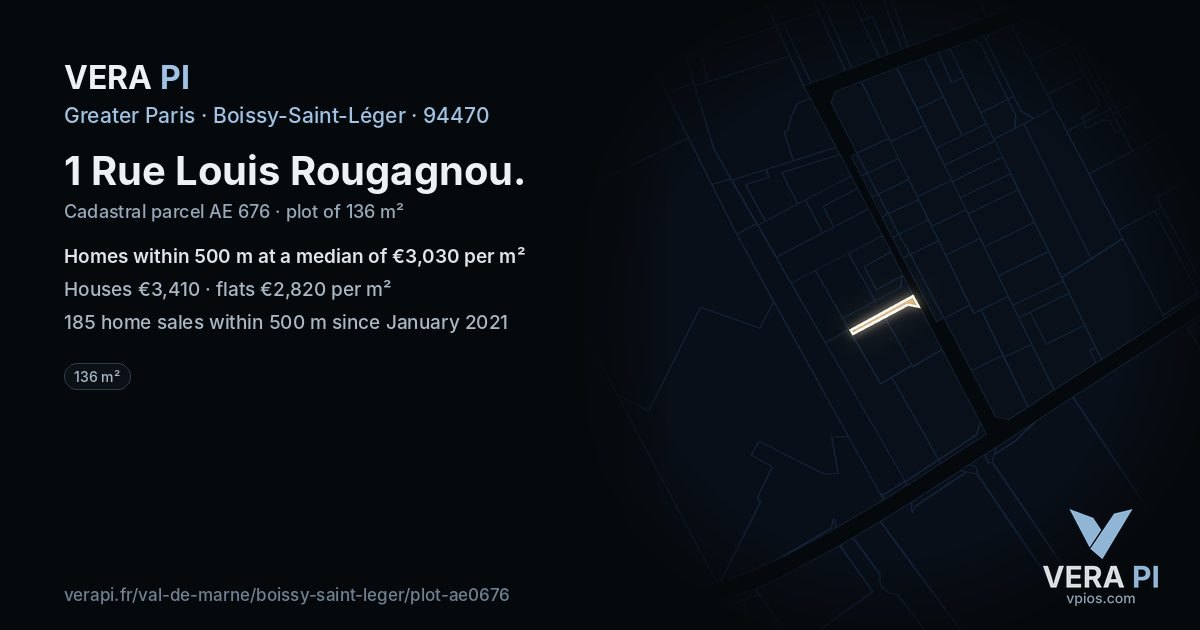 1 Rue Louis Rougagnou, Boissy-Saint-Léger at night – the plot lit, the parcels around coloured by the prices near them