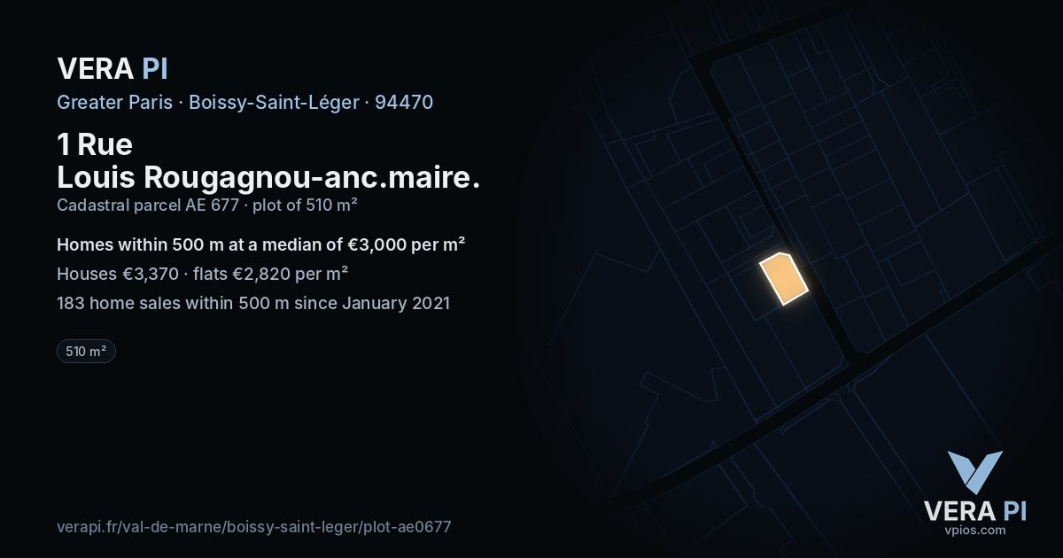 1 Rue Louis Rougagnou-anc.maire, Boissy-Saint-Léger at night – the plot lit, the parcels around coloured by the prices near them