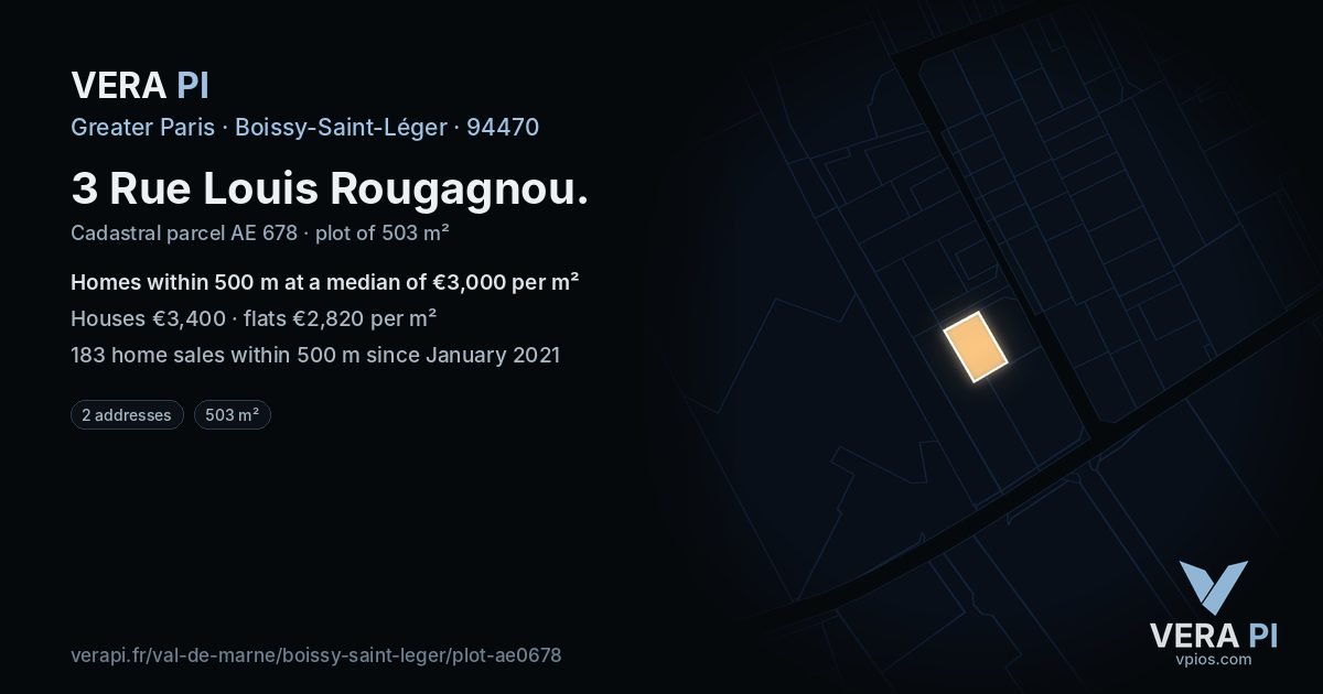 3 Rue Louis Rougagnou, Boissy-Saint-Léger at night – the plot lit, the parcels around coloured by the prices near them