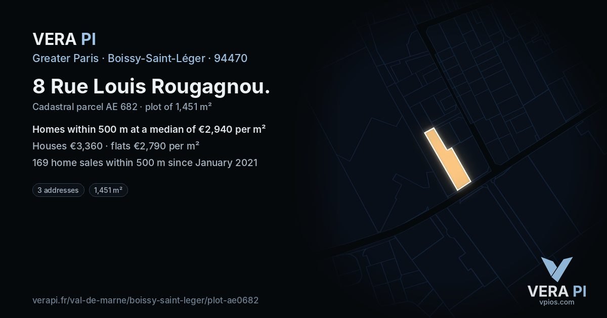 8 Rue Louis Rougagnou, Boissy-Saint-Léger at night – the plot lit, the parcels around coloured by the prices near them