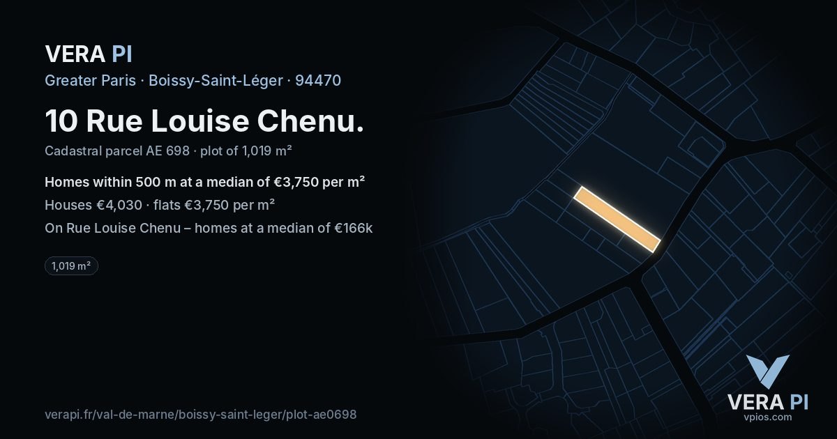 10 Rue Louise Chenu, Boissy-Saint-Léger at night – the plot lit, the parcels around coloured by the prices near them