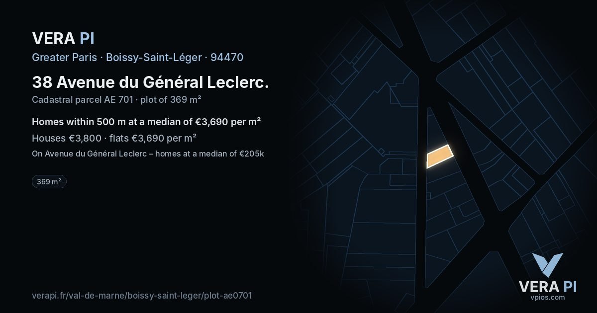 38 Avenue du Général Leclerc, Boissy-Saint-Léger at night – the plot lit, the parcels around coloured by the prices near them