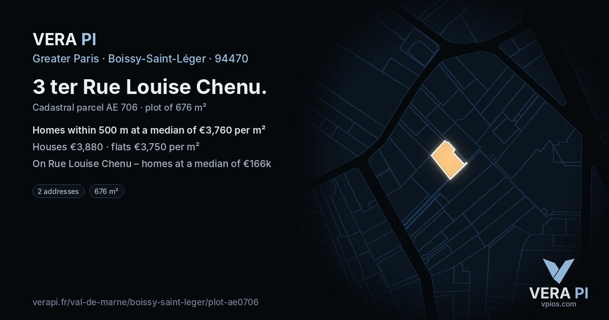 3 ter Rue Louise Chenu, Boissy-Saint-Léger at night – the plot lit, the parcels around coloured by the prices near them