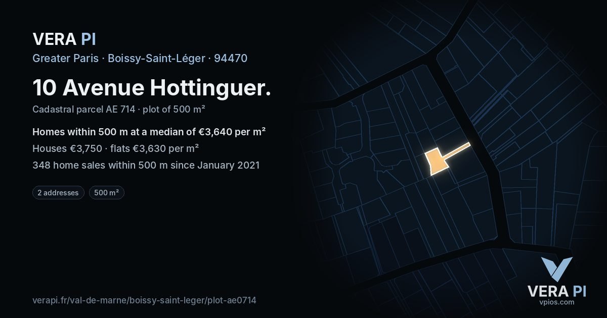 10 Avenue Hottinguer, Boissy-Saint-Léger at night – the plot lit, the parcels around coloured by the prices near them