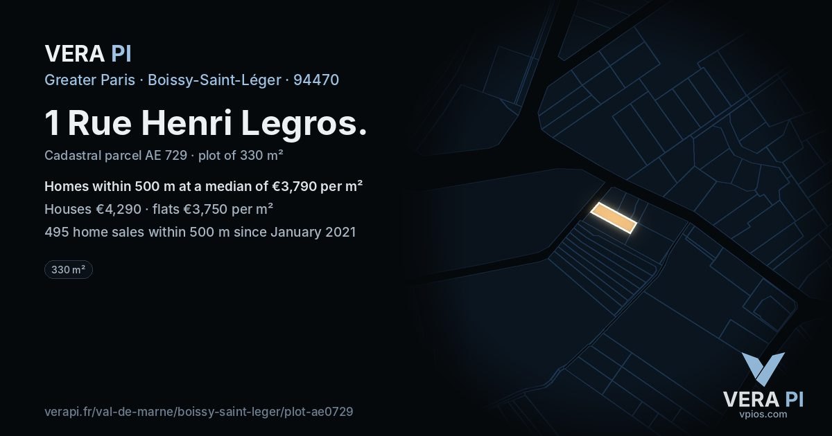 1 Rue Henri Legros, Boissy-Saint-Léger at night – the plot lit, the parcels around coloured by the prices near them