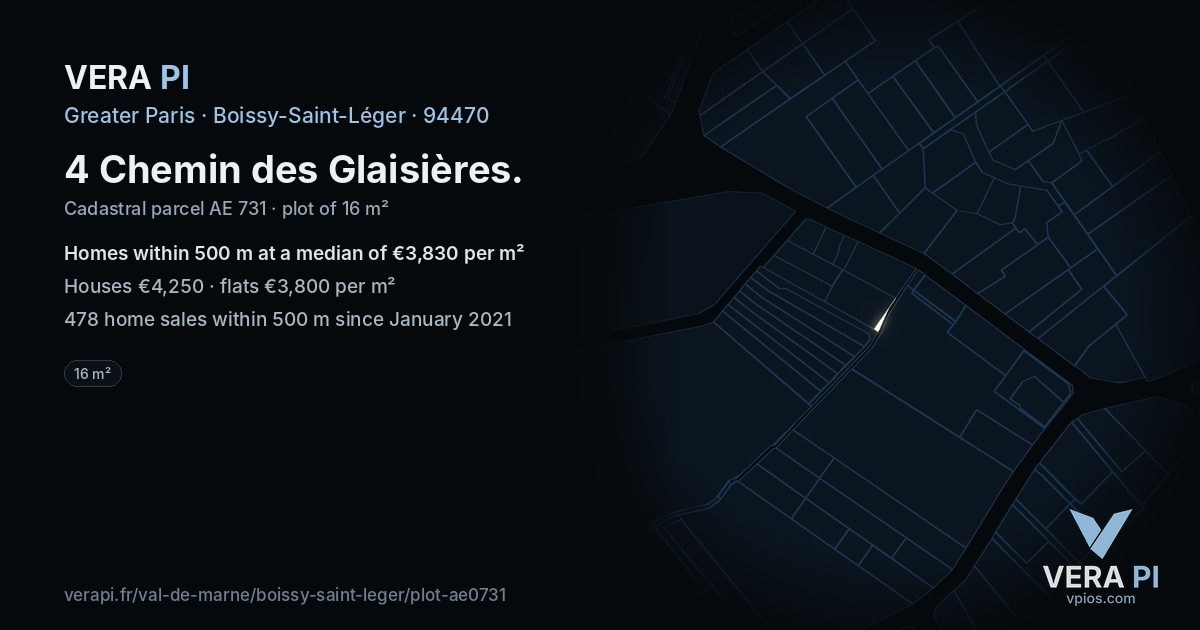 4 Chemin des Glaisières, Boissy-Saint-Léger at night – the plot lit, the parcels around coloured by the prices near them