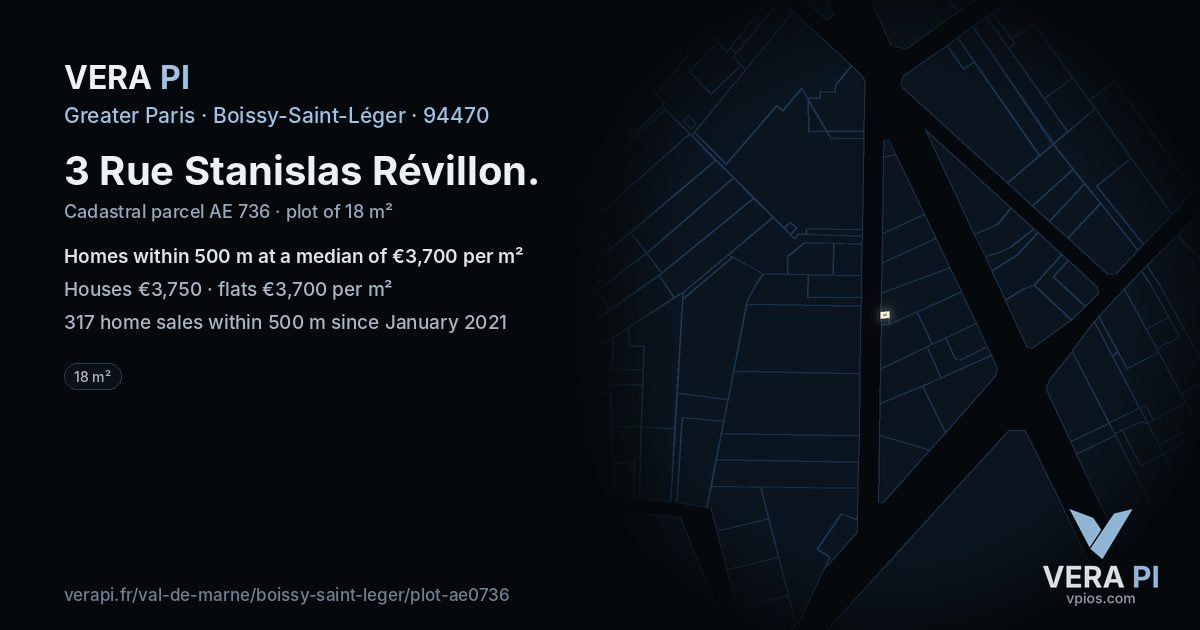 3 Rue Stanislas Révillon, Boissy-Saint-Léger at night – the plot lit, the parcels around coloured by the prices near them