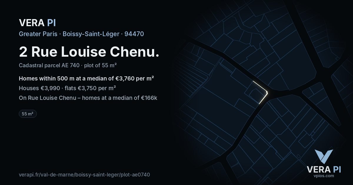 2 Rue Louise Chenu, Boissy-Saint-Léger at night – the plot lit, the parcels around coloured by the prices near them