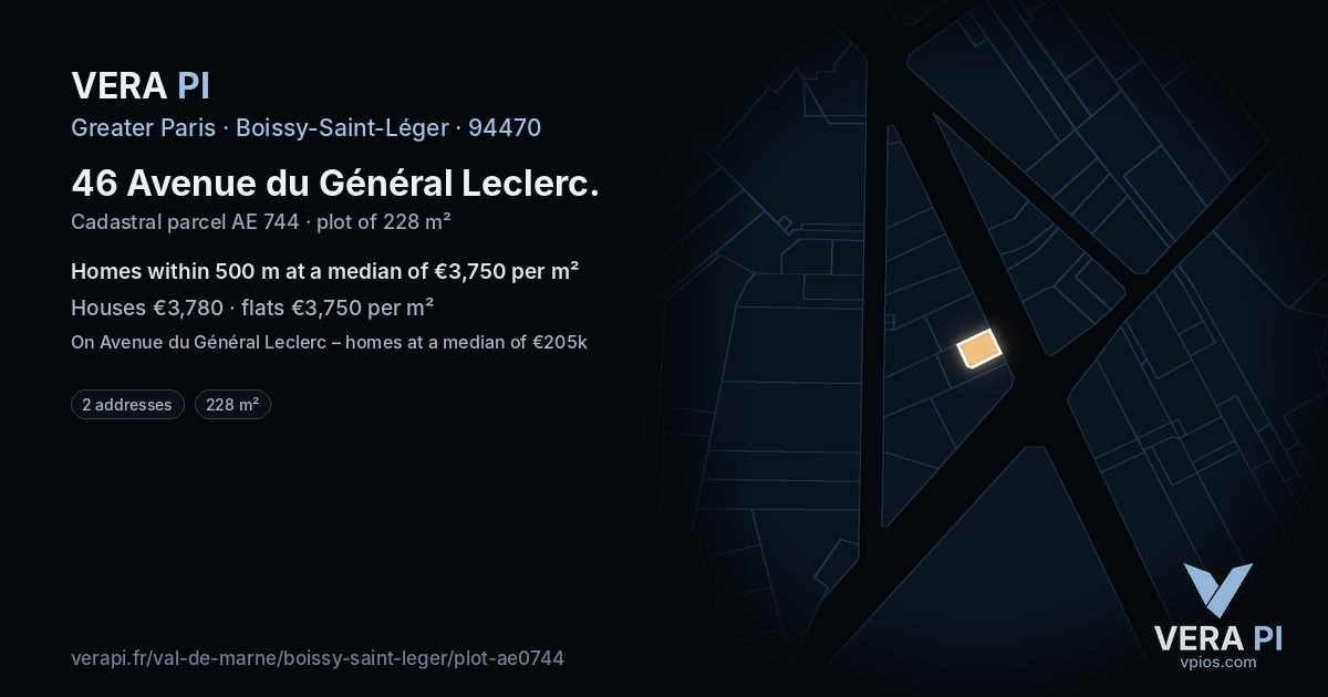 46 Avenue du Général Leclerc, Boissy-Saint-Léger at night – the plot lit, the parcels around coloured by the prices near them