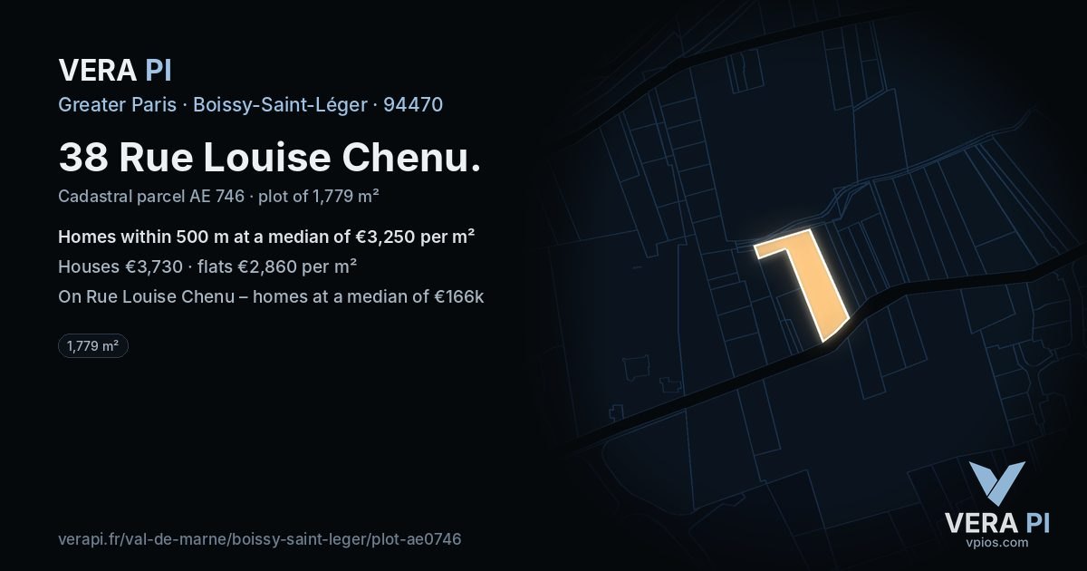 38 Rue Louise Chenu, Boissy-Saint-Léger at night – the plot lit, the parcels around coloured by the prices near them