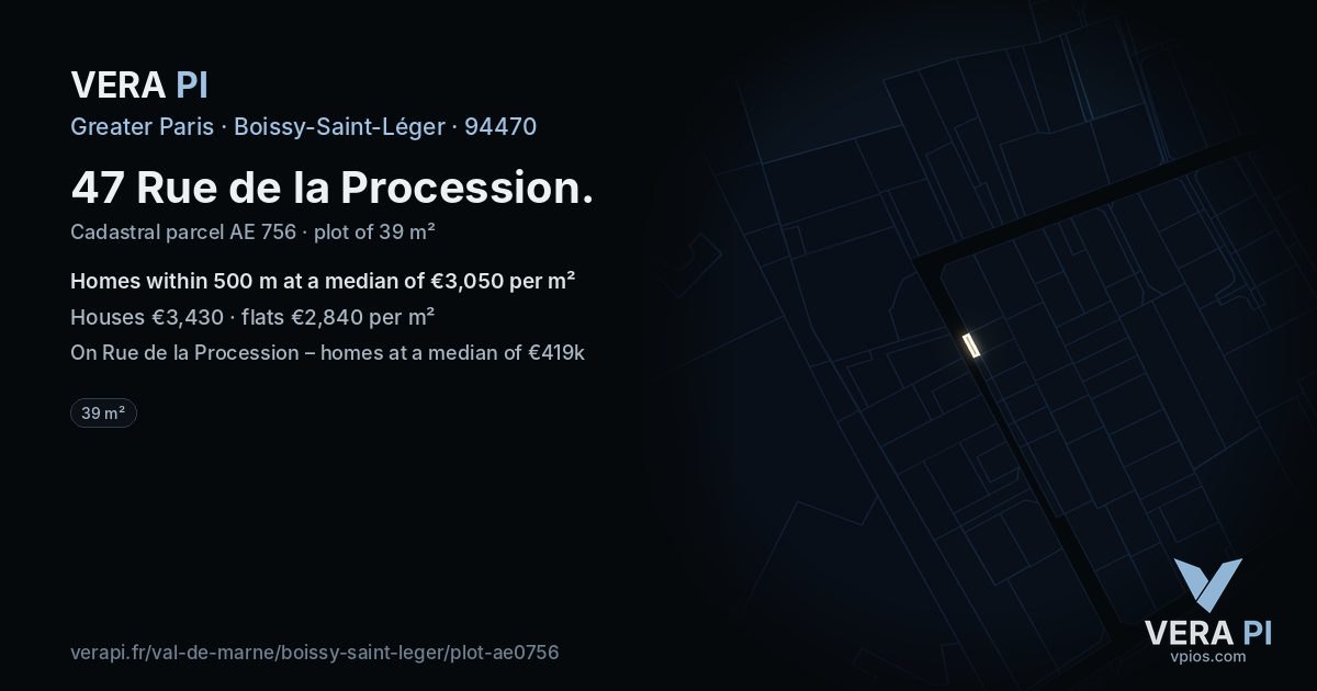 47 Rue de la Procession, Boissy-Saint-Léger at night – the plot lit, the parcels around coloured by the prices near them
