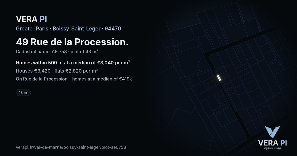49 Rue de la Procession, Boissy-Saint-Léger at night – the plot lit, the parcels around coloured by the prices near them