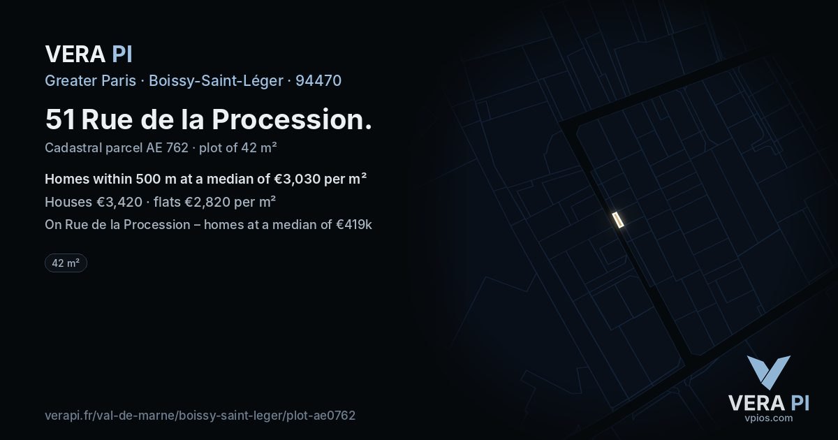 51 Rue de la Procession, Boissy-Saint-Léger at night – the plot lit, the parcels around coloured by the prices near them