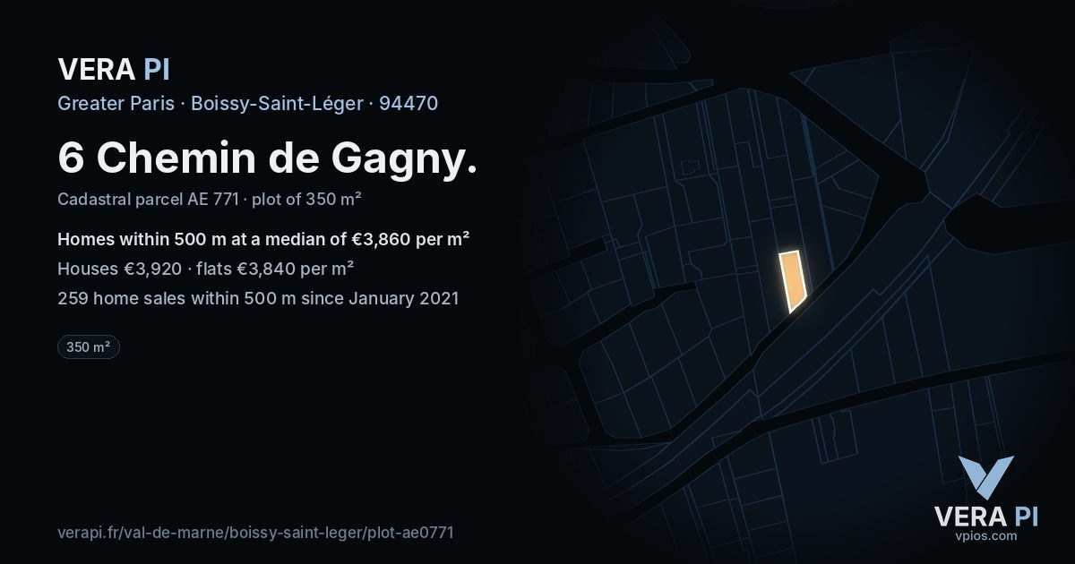 6 Chemin de Gagny, Boissy-Saint-Léger at night – the plot lit, the parcels around coloured by the prices near them