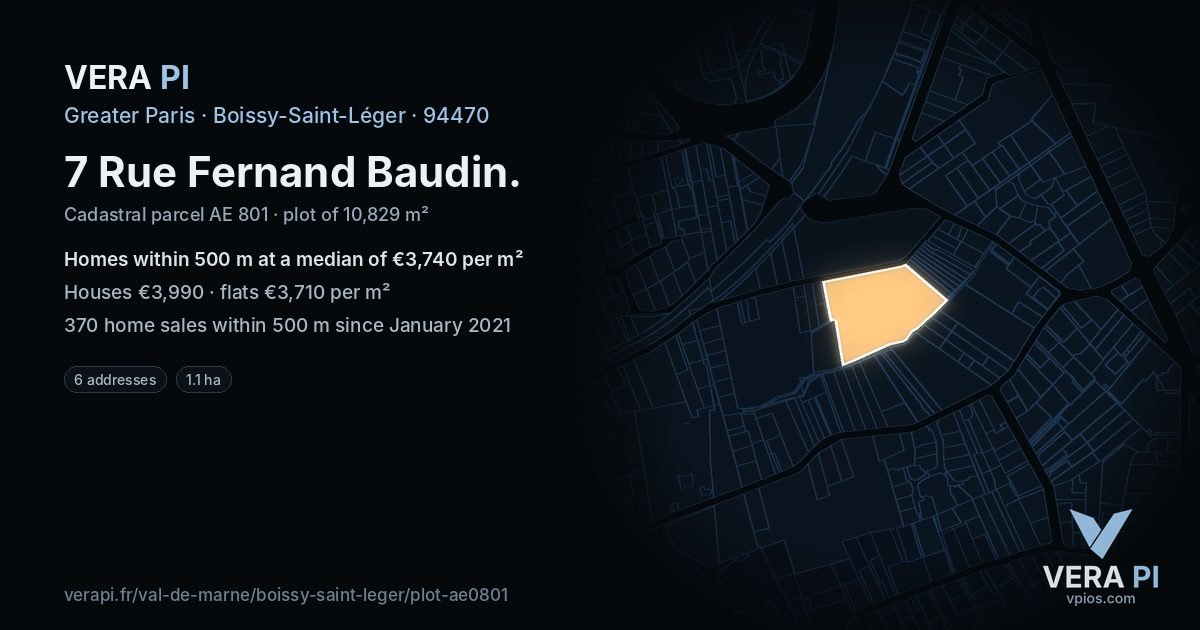7 Rue Fernand Baudin, Boissy-Saint-Léger at night – the plot lit, the parcels around coloured by the prices near them
