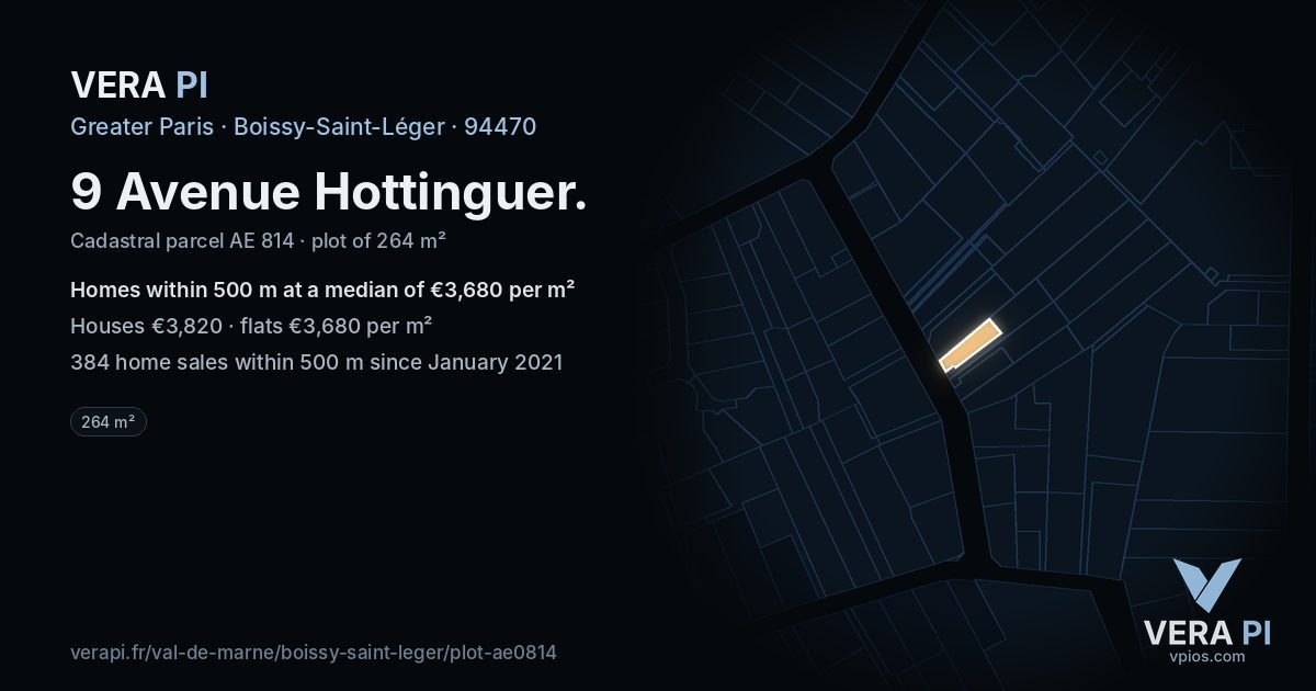 9 Avenue Hottinguer, Boissy-Saint-Léger at night – the plot lit, the parcels around coloured by the prices near them