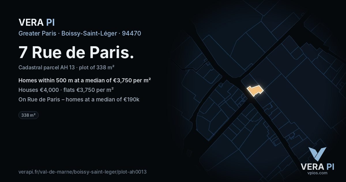 7 Rue de Paris, Boissy-Saint-Léger at night – the plot lit, the parcels around coloured by the prices near them