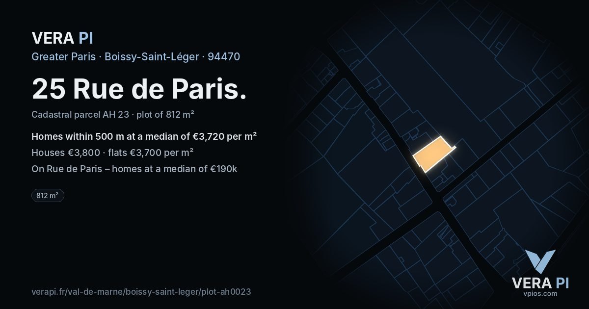 25 Rue de Paris, Boissy-Saint-Léger at night – the plot lit, the parcels around coloured by the prices near them