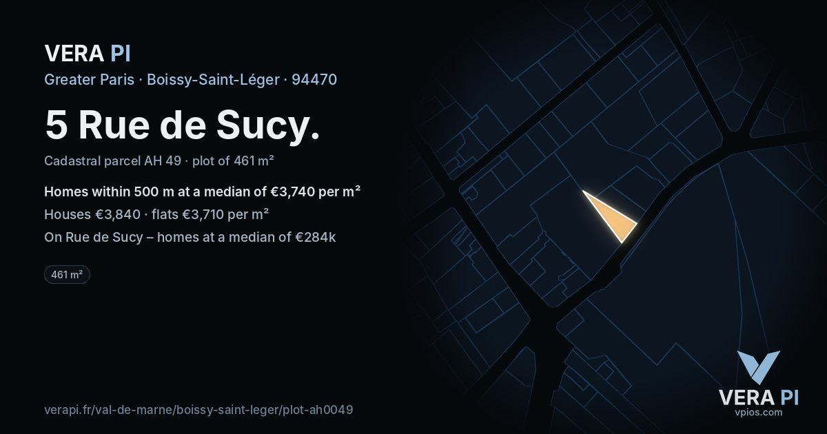 5 Rue de Sucy, Boissy-Saint-Léger at night – the plot lit, the parcels around coloured by the prices near them