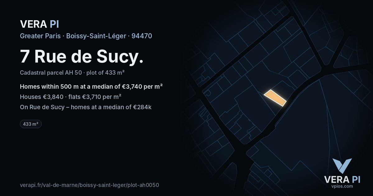 7 Rue de Sucy, Boissy-Saint-Léger at night – the plot lit, the parcels around coloured by the prices near them