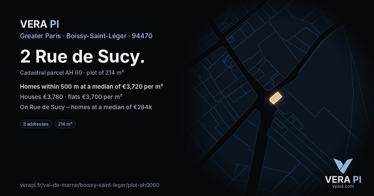 2 Rue de Sucy, Boissy-Saint-Léger at night – the plot lit, the parcels around coloured by the prices near them