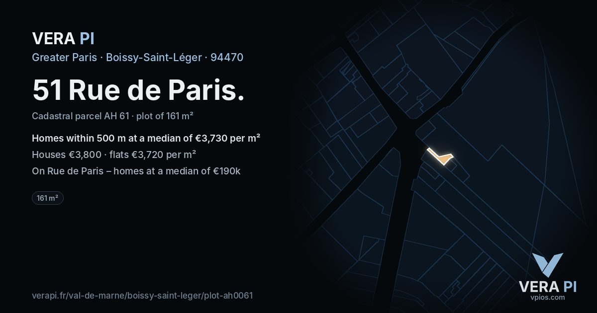 51 Rue de Paris, Boissy-Saint-Léger at night – the plot lit, the parcels around coloured by the prices near them