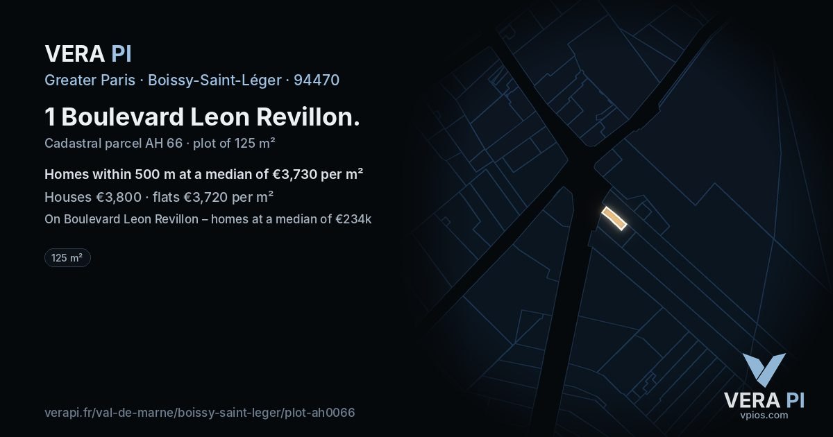 1 Boulevard Leon Revillon, Boissy-Saint-Léger at night – the plot lit, the parcels around coloured by the prices near them