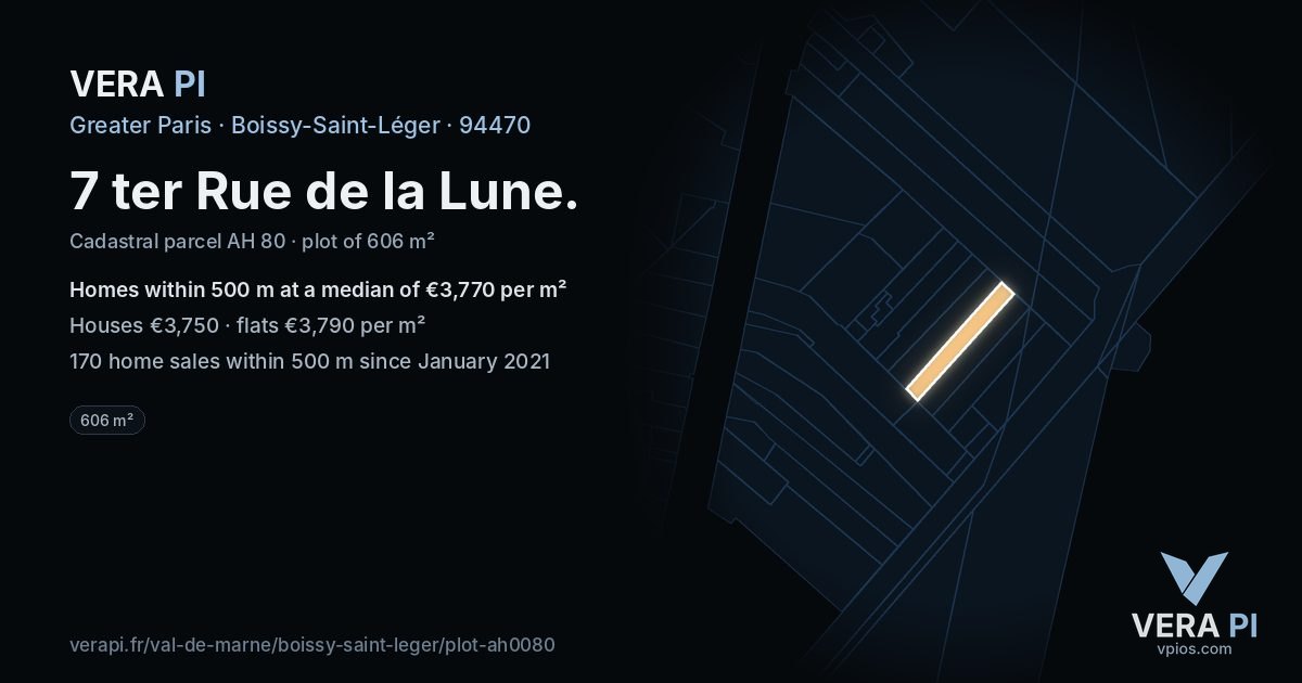 7 ter Rue de la Lune, Boissy-Saint-Léger at night – the plot lit, the parcels around coloured by the prices near them