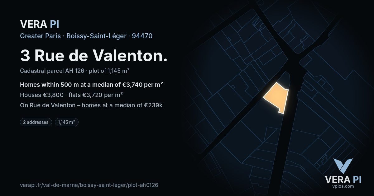 3 Rue de Valenton, Boissy-Saint-Léger at night – the plot lit, the parcels around coloured by the prices near them