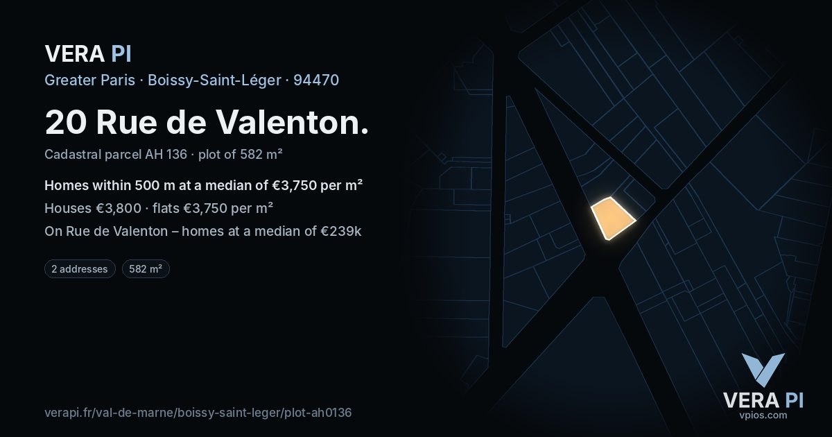 20 Rue de Valenton, Boissy-Saint-Léger at night – the plot lit, the parcels around coloured by the prices near them