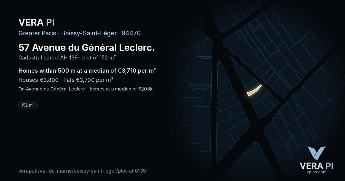 57 Avenue du Général Leclerc, Boissy-Saint-Léger at night – the plot lit, the parcels around coloured by the prices near them