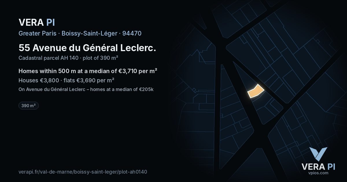 55 Avenue du Général Leclerc, Boissy-Saint-Léger at night – the plot lit, the parcels around coloured by the prices near them