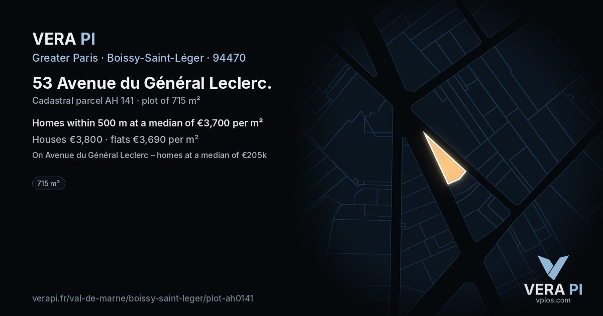 53 Avenue du Général Leclerc, Boissy-Saint-Léger at night – the plot lit, the parcels around coloured by the prices near them