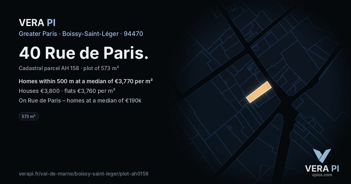40 Rue de Paris, Boissy-Saint-Léger at night – the plot lit, the parcels around coloured by the prices near them