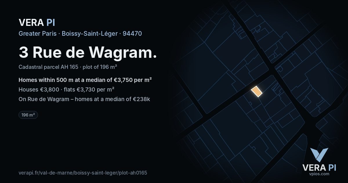 3 Rue de Wagram, Boissy-Saint-Léger at night – the plot lit, the parcels around coloured by the prices near them