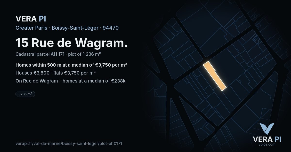 15 Rue de Wagram, Boissy-Saint-Léger at night – the plot lit, the parcels around coloured by the prices near them
