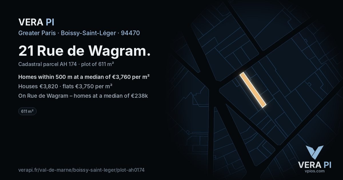 21 Rue de Wagram, Boissy-Saint-Léger at night – the plot lit, the parcels around coloured by the prices near them