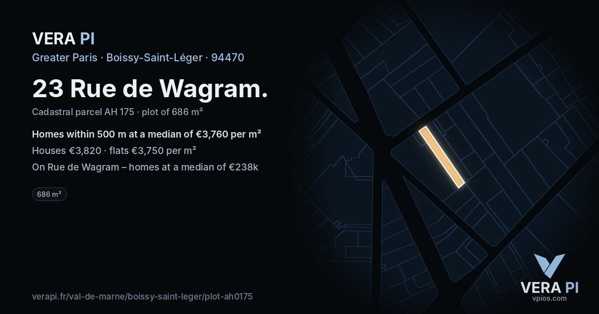 23 Rue de Wagram, Boissy-Saint-Léger at night – the plot lit, the parcels around coloured by the prices near them