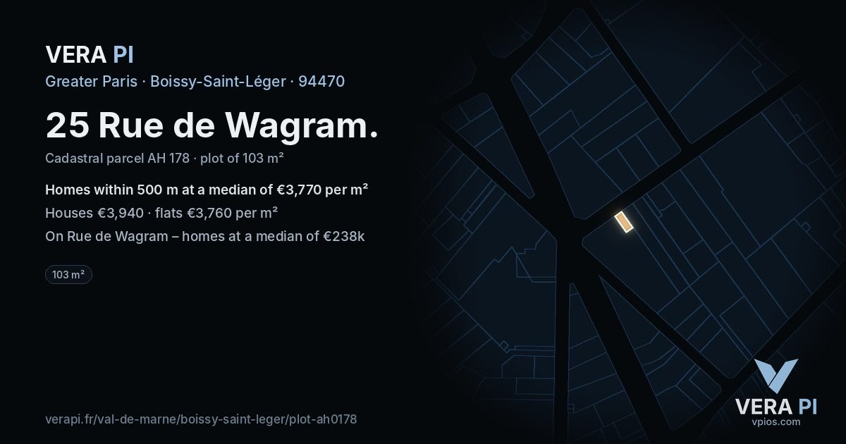 25 Rue de Wagram, Boissy-Saint-Léger at night – the plot lit, the parcels around coloured by the prices near them