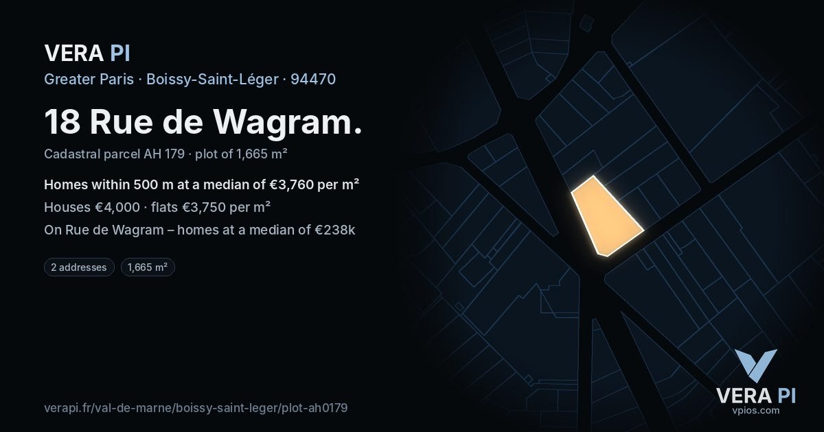 18 Rue de Wagram, Boissy-Saint-Léger at night – the plot lit, the parcels around coloured by the prices near them