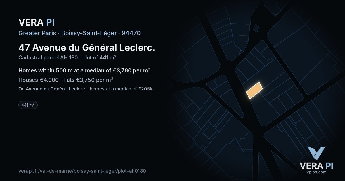47 Avenue du Général Leclerc, Boissy-Saint-Léger at night – the plot lit, the parcels around coloured by the prices near them