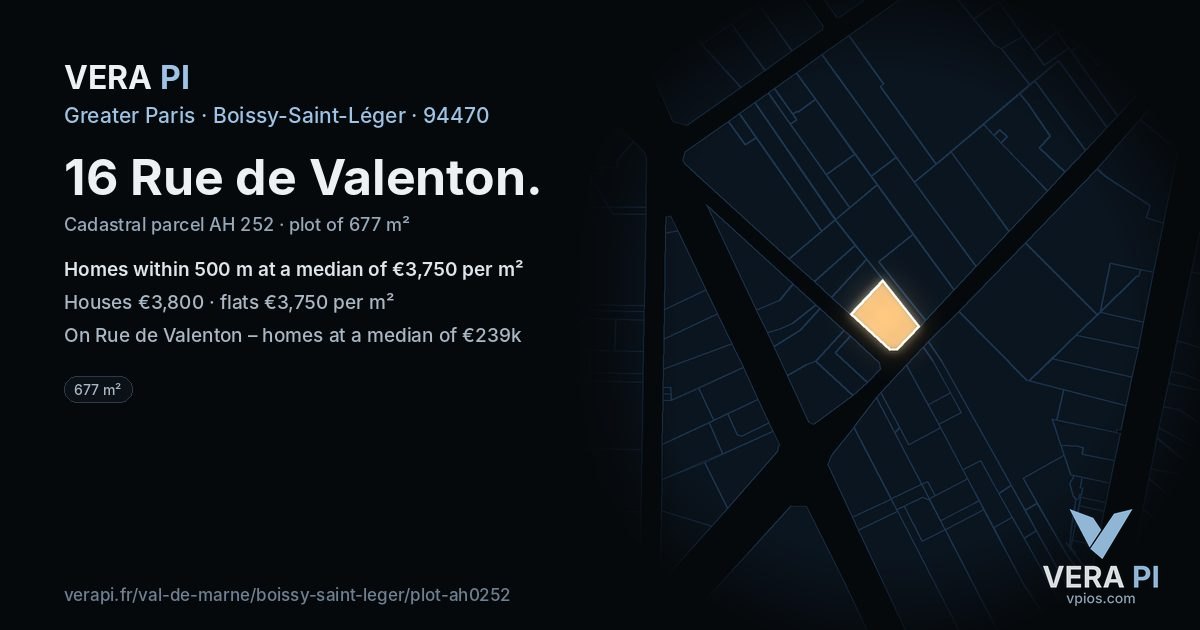 16 Rue de Valenton, Boissy-Saint-Léger at night – the plot lit, the parcels around coloured by the prices near them