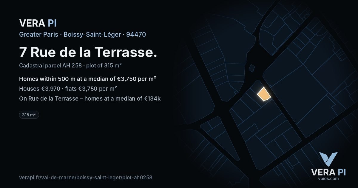 7 Rue de la Terrasse, Boissy-Saint-Léger at night – the plot lit, the parcels around coloured by the prices near them