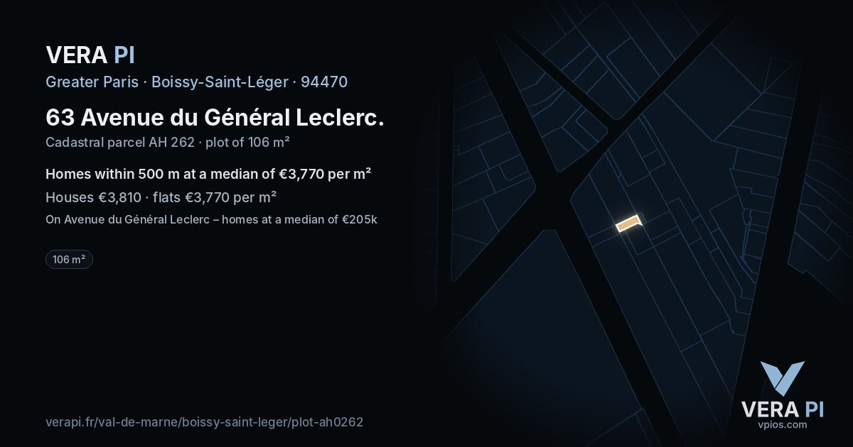 63 Avenue du Général Leclerc, Boissy-Saint-Léger at night – the plot lit, the parcels around coloured by the prices near them