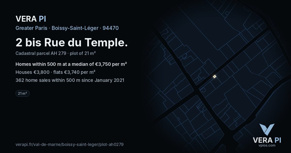 2 bis Rue du Temple, Boissy-Saint-Léger at night – the plot lit, the parcels around coloured by the prices near them