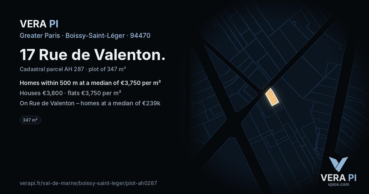 17 Rue de Valenton, Boissy-Saint-Léger at night – the plot lit, the parcels around coloured by the prices near them